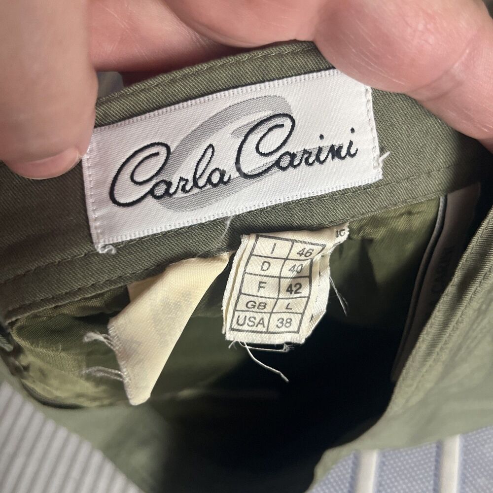 Carla Carini Pencil Skirt Size S Olive Green Mid Length Career Classic Designer - Picture 6 of 7